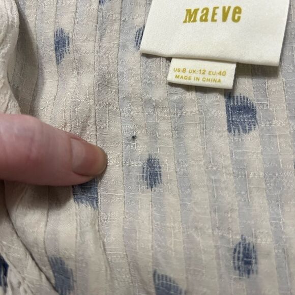 Anthropologie Maeve Saona Polka Dot Tank Pleat Swing Tan Blue medium 8 - Picture 10 of 14